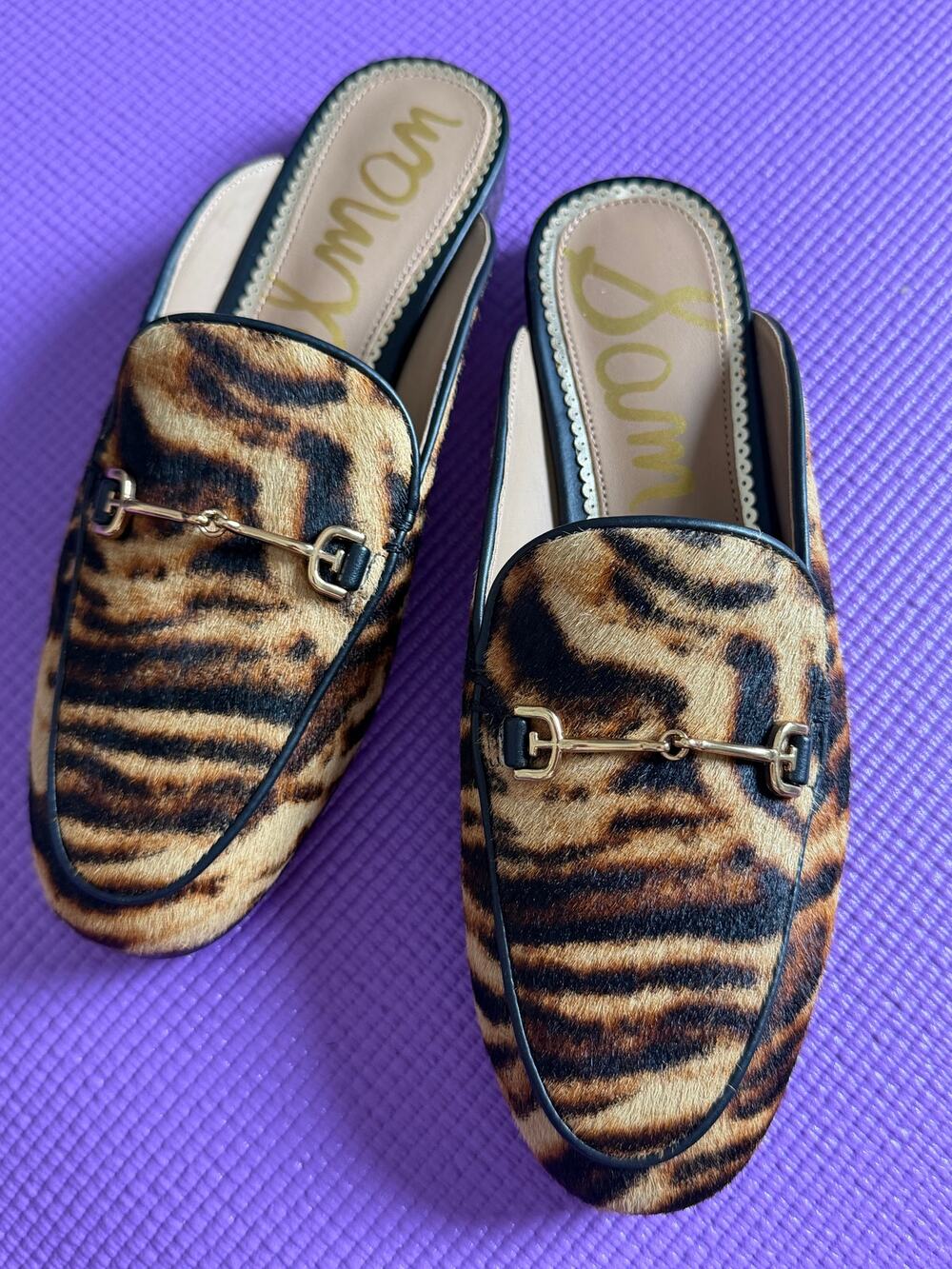 New Sam Edelman Women's 5.5 Linnie Mule Leopard Signature Collection Real Fur